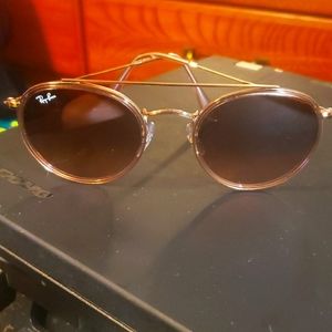 RAY-BANRayBan Round Double Bridge Pink Brown Gradient Sunglasses RB3647N 9069A5